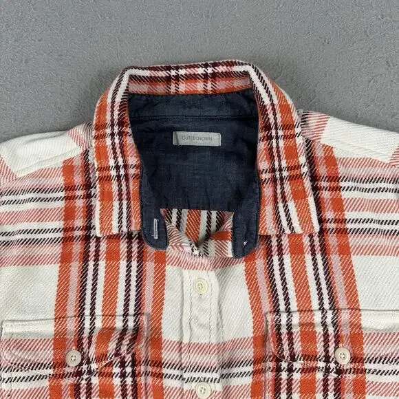 Outerknown Blanket Shirt Women’s M/L Orange Plaid Button Up Heavyweight - Picture 4 of 16